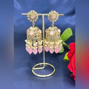 Beautiful Pink and Gold Duluxe Reverse Ad Jhumkas